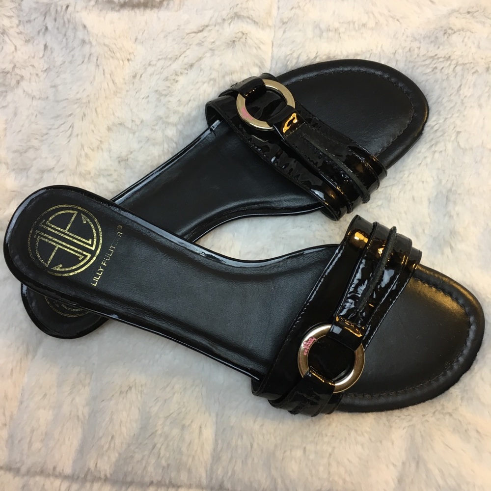 LILLY PULITZER Black Mini Wedge Slide Sandal